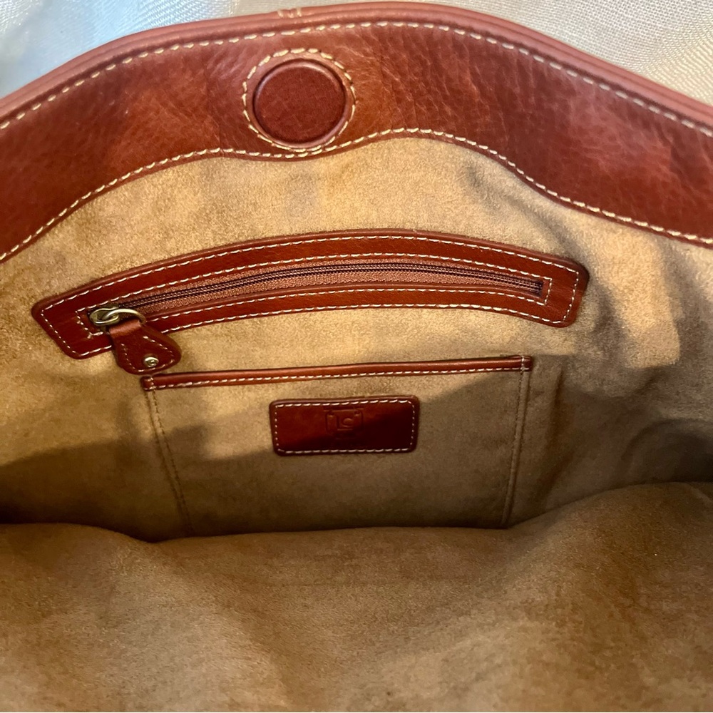 Cognac Genuine Leather Crossbody Satchel | Vintage Style Work Tote - Picture 9 of 12